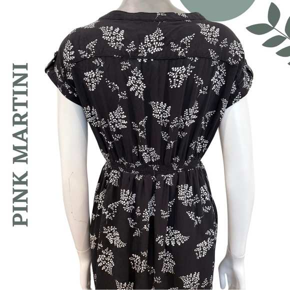 🛍️3/$40 Pink Martini Drawstring Waist Summer Dress | Black White Floral | Small - Picture 7 of 8